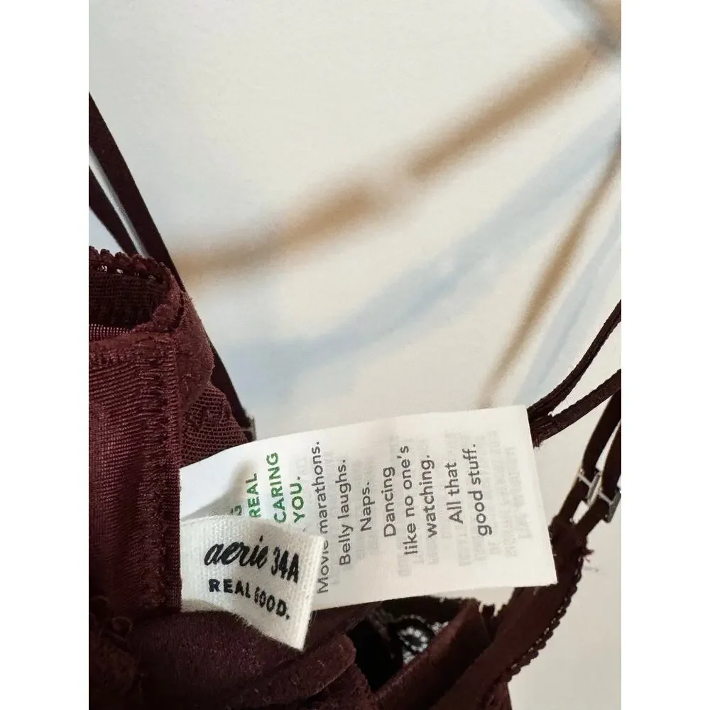 Brand New Aerie Real Power Wireless Push up Joy Lace Bra Women's Royal Berry 34A